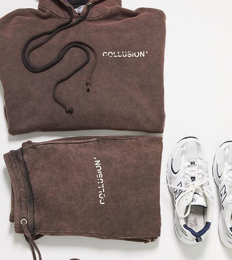 Collusion Unisex Oversized Joggers In Brown Acid Wash