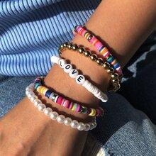 5 Piezas Pulsera Con Cuenta Con Perla Artificial