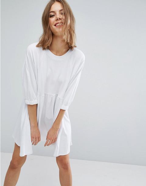 Asos - Vestito Grembiule In Cotone Con Polsini Elasticizzati - Bianco