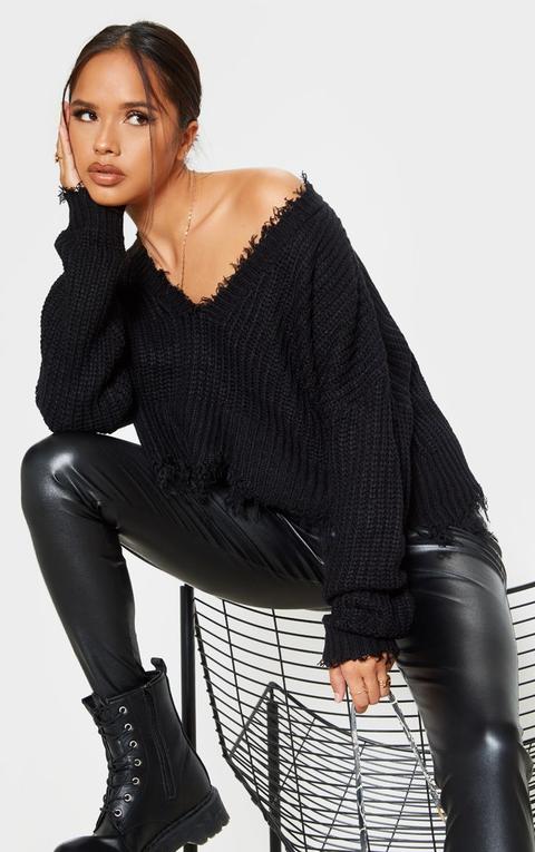 Black Fringe Hem Knitted Jumper