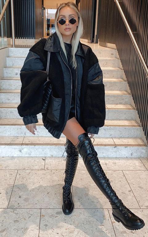 Black Borg Contrast Pocket Front Coat
