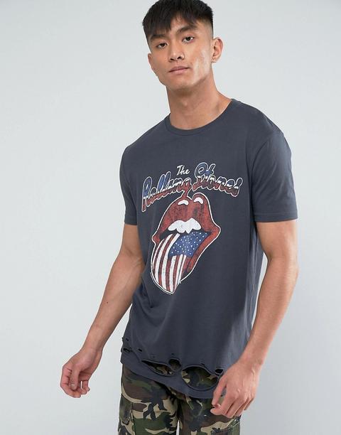 Asos - T-shirt Dei Rolling Stones Molto Invecchiata Con Lavaggio Intenso - Grigio