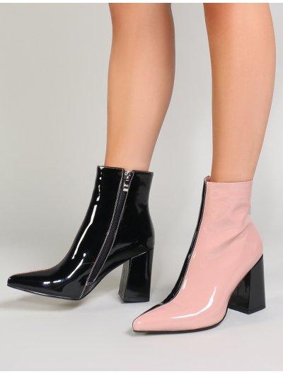 Chaos Two-tone Pointed Toe Ankle Boots In Black And Pink Patent