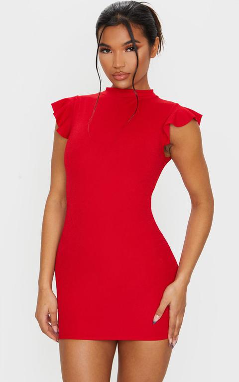 Red High Neck Cap Sleeve Bodycon Dress