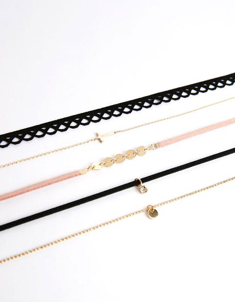 Set 5 Collane Choker Croce E Brillante