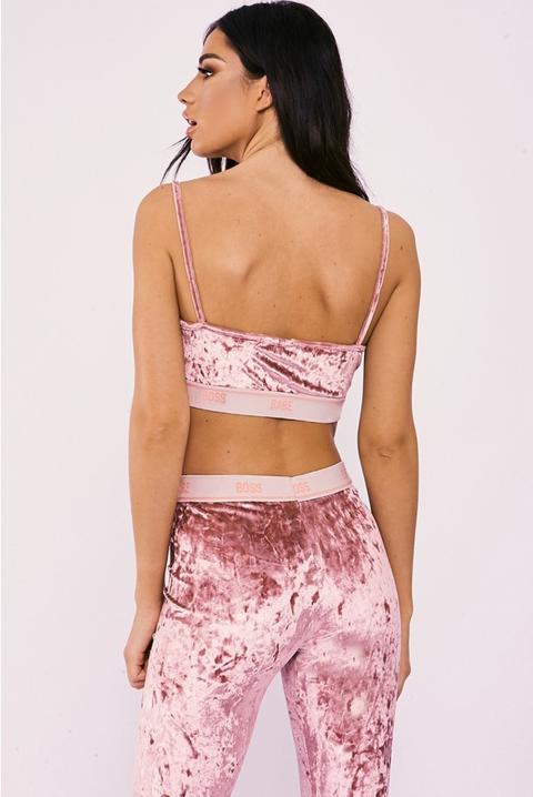 Sarah Ashcroft Pink Boss Babe Slogan Crushed Velvet Crop Top