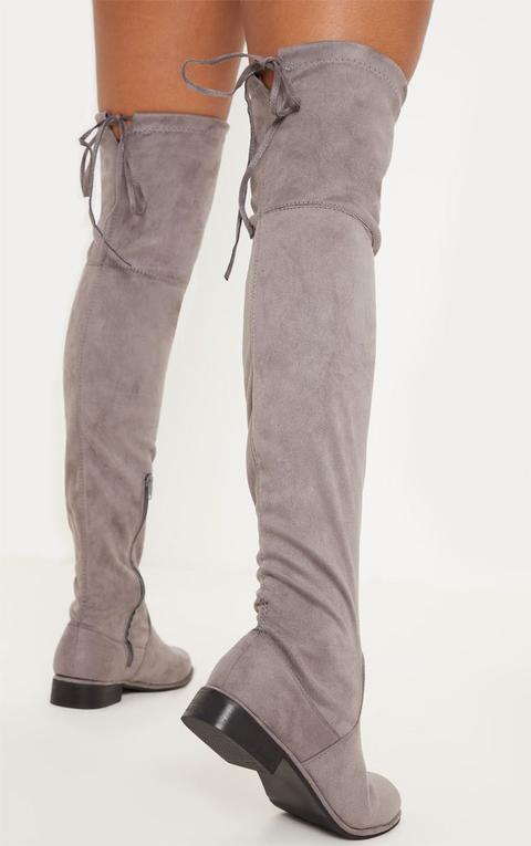 Grey Flat Over The Knee Boot, Grey from PrettyLittleThing on 21 Buttons