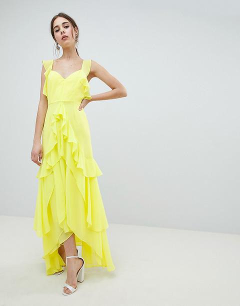 Asos Design - Vestito Lungo Con Volant - Giallo