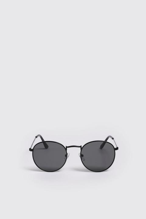 Mens Black Mirror Lens Round Sunglasses, Black