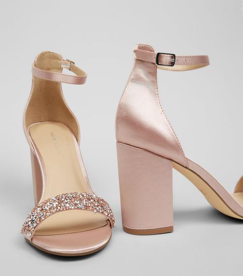 New Look Satin Block Heel Sandal With Crystal Embellishment in Pink | Lyst  UK