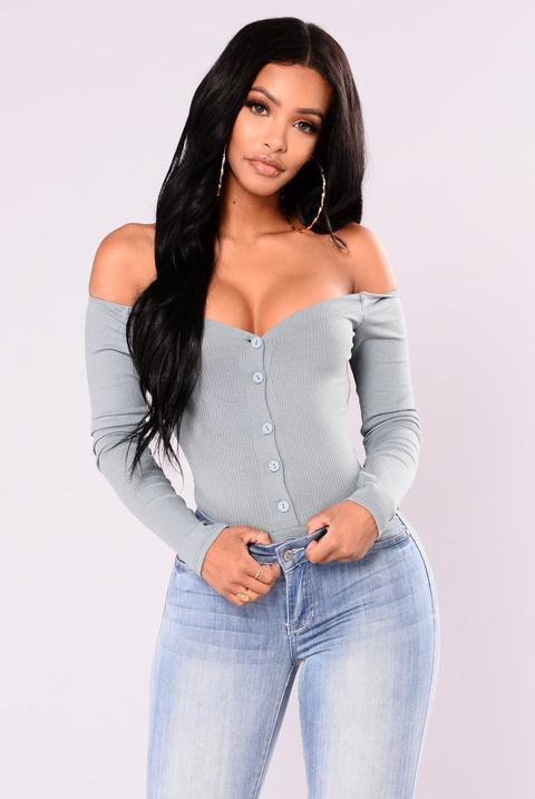 Fool In Love Off Shoulder Bodysuit - Blue