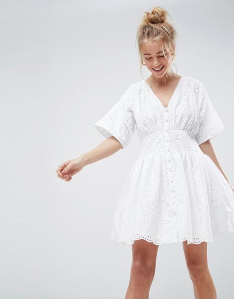 Asos Design - Vestitino Casual Da Giorno In Pizzo - Bianco
