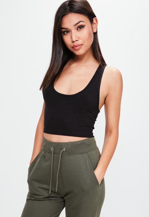 Black Racer Back Cropped Vest, Black