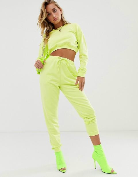 Chándal Con Sudadera Corta Y Joggers De Corte Slim Con Detalle Anudado En Amarillo Neón De Asos Design-rosa