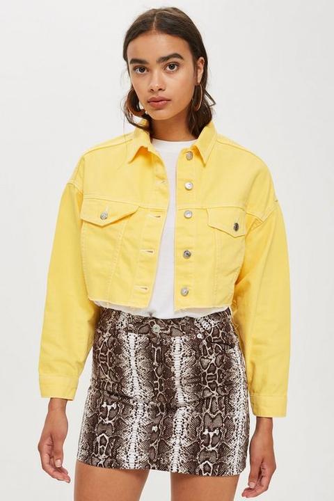 Womens Petite Yellow Hacked Denim Jacket - Yellow, Yellow