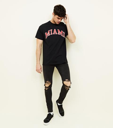 Black Miami Printed Front T-shirt New Look