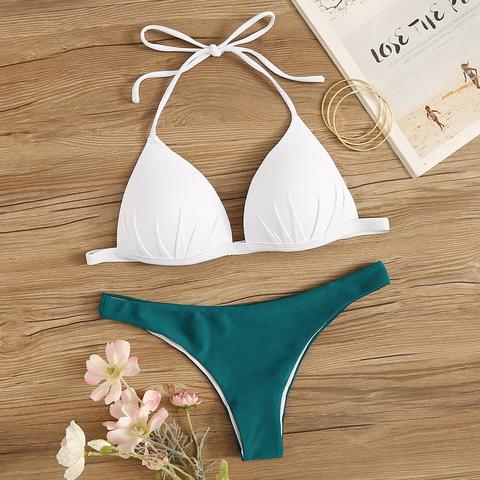 Set De Bikini Top Halter Fruncido