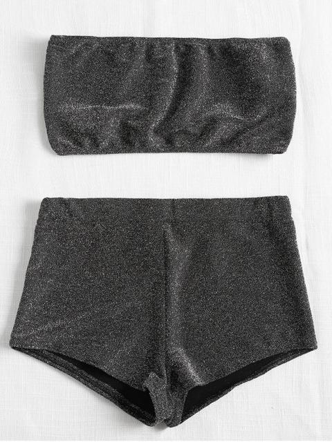 Conjunto De Top Y Pantalón Corto Brillante De Bandeau