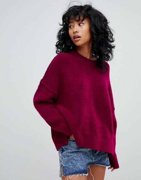 Pull&bear - Maglione Oversize Morbido Bordeaux - Rosso