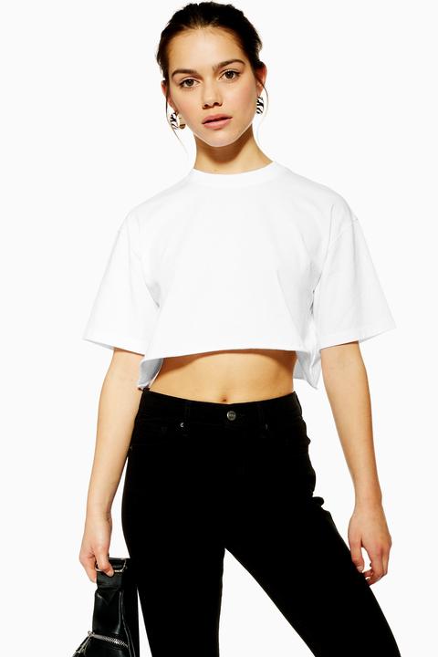 Womens Petite Washed Crop T-shirt - White, White