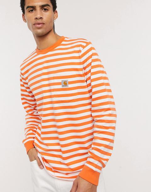 Camiseta De Manga Larga A Rayas Naranjas Con Bolsillo Scotty De Carhartt Wip