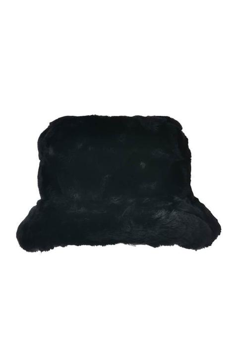 Black Faux Fur Bucket Hat