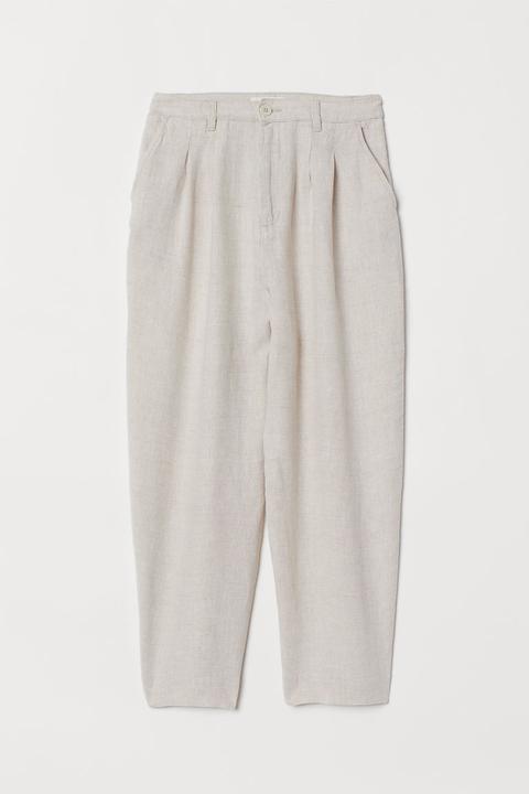 H & M - Pantaloni Ampi In Lino - Beige