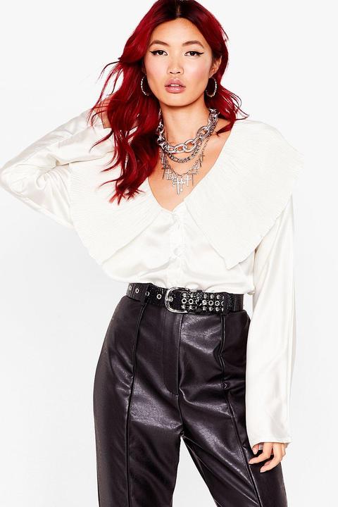 Womens Oversized Collar Pleated Button Blouse