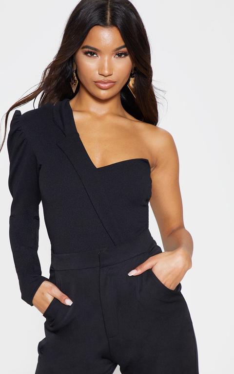 Black One Shoulder Blazer Detail Bodysuit