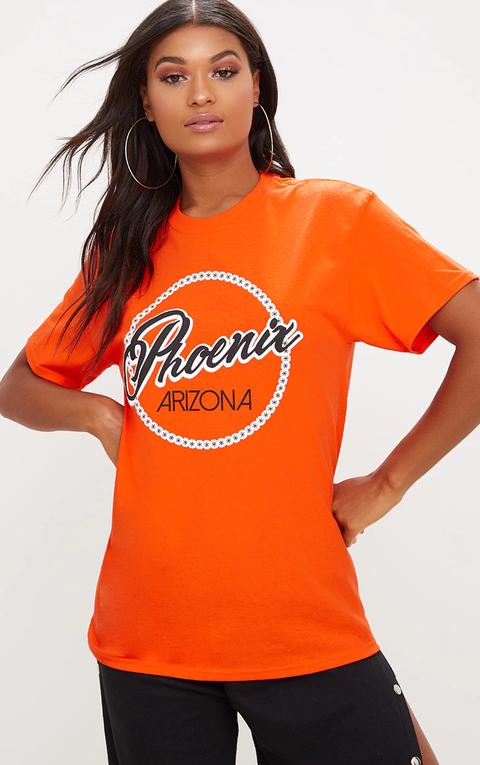 Pheonix Slogan Orange Oversized T Shirt, Orange