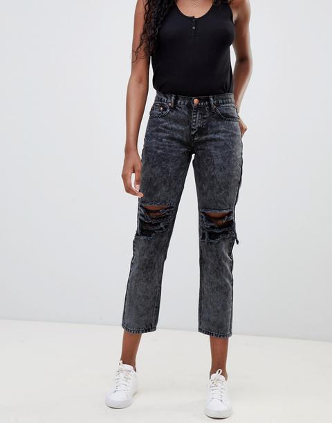 Glamorous - Boyfriend Jeans Strappati - Grigio