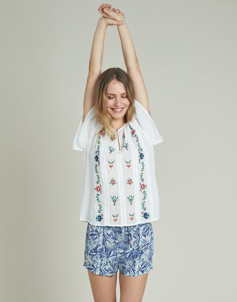 Blusa Volante Flores Bordadas