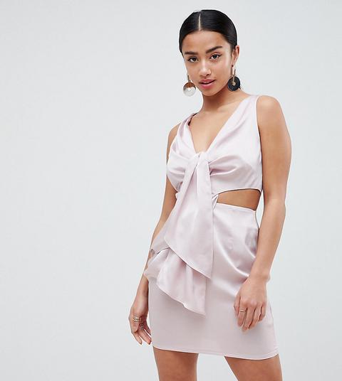 Minivestido Sexy De Satén Con Nudo En La Parte Delantera De Asos Design Petite-gris