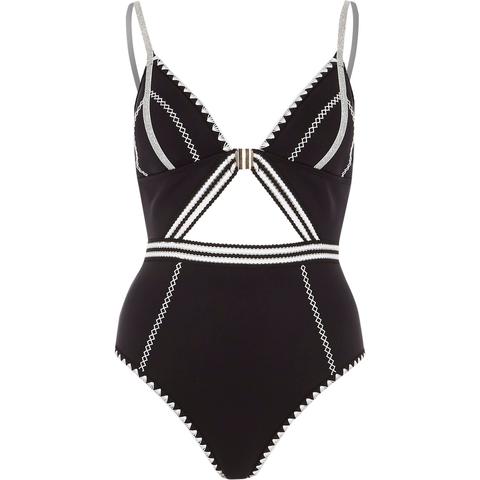 Black Contrast Stitch Cut Out Swimsuit