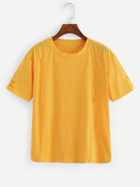 Giallo Strappato Manica Corta T-shirt