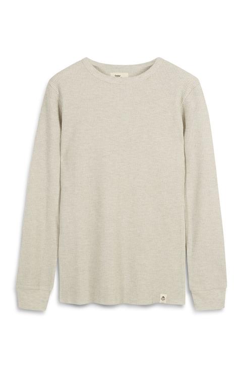 Grey Waffle Crew Neck Jumper