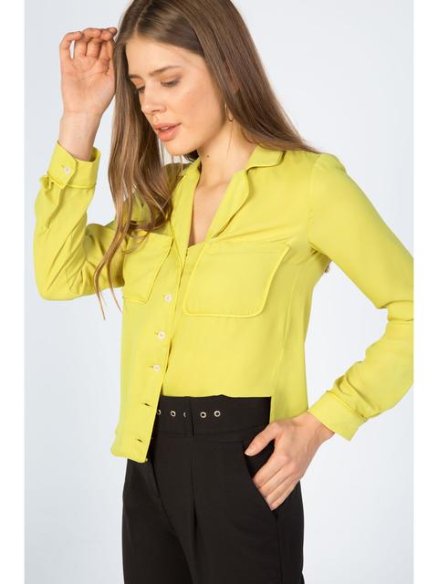 Chartreuse Tipping Detail Pj Collar Shirt