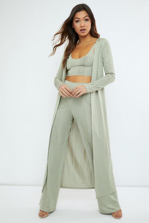 Green Dusters - Sage Green Slinky Ribbed Duster