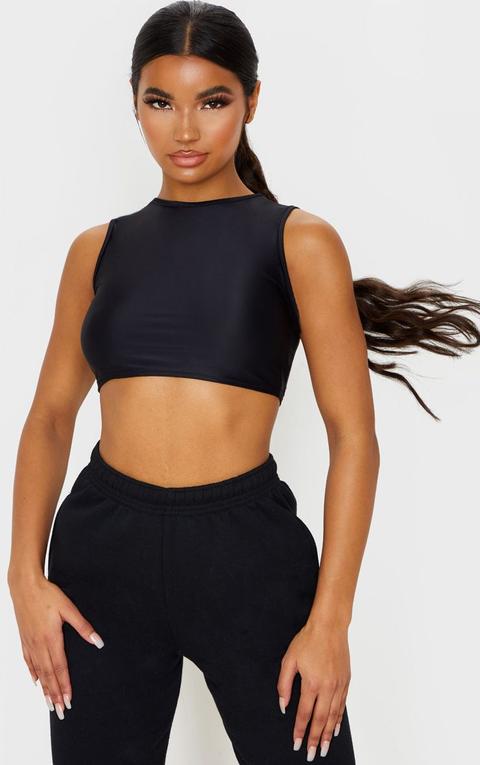 Black Stretch Slinky High Neck Crop Top