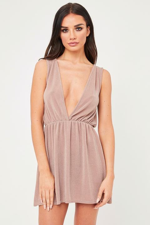 Anita Nude Plunge Sparkle Mini Dress