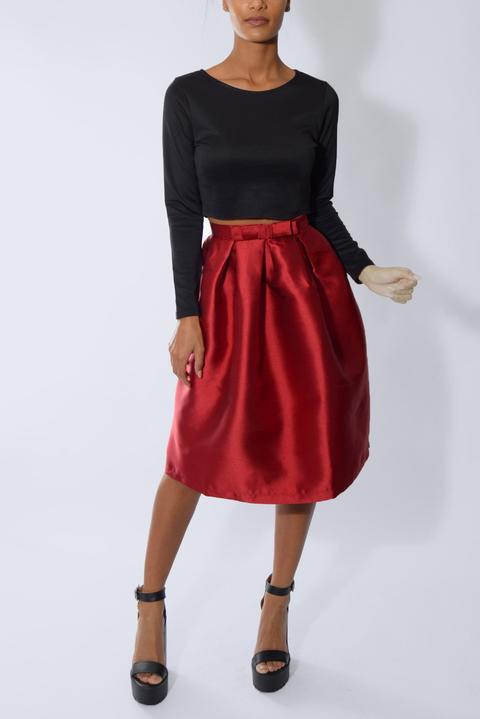 Burgundy Red Structured Midi Skirt