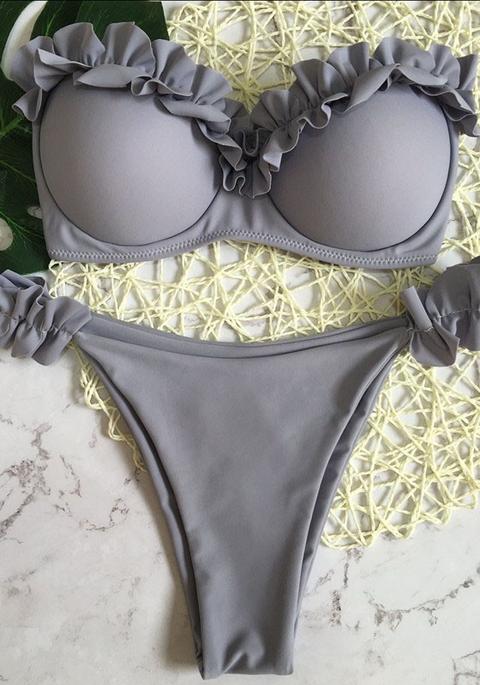 Costumi Da Bagno V-collo Con Collo A Balze 2 In 1 Grigio