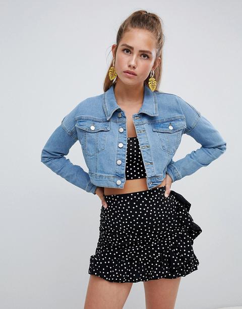 Prettylittlething Mid Wash Cropped Denim Jacket