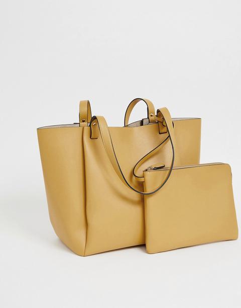 Asos Design - Borsa Shopper In Tessuto Accoppiato Con Custodia Per Tablet Rimovibile - Giallo