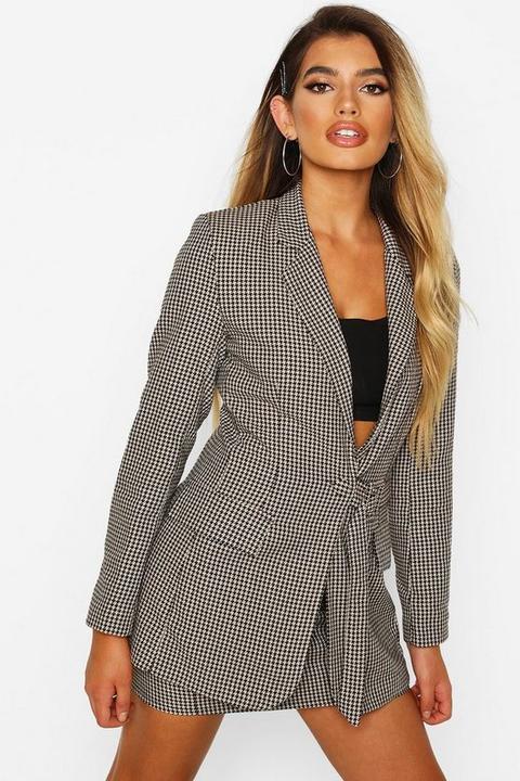 Blazer Con Detalle De Hebilla A Cuadros, Marrón