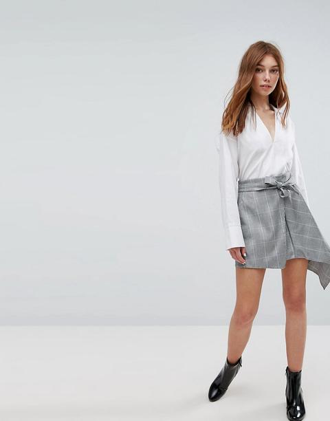 Bershka - Gonna Asimmetrica A Quadri In Stile Inglese - Grigio