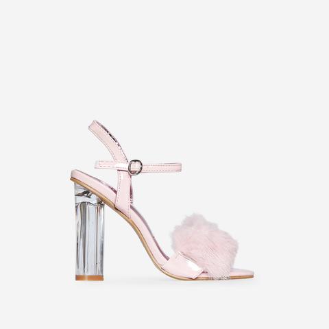 Lou Faux Fur Perspex Heel In Pink Patent, Pink