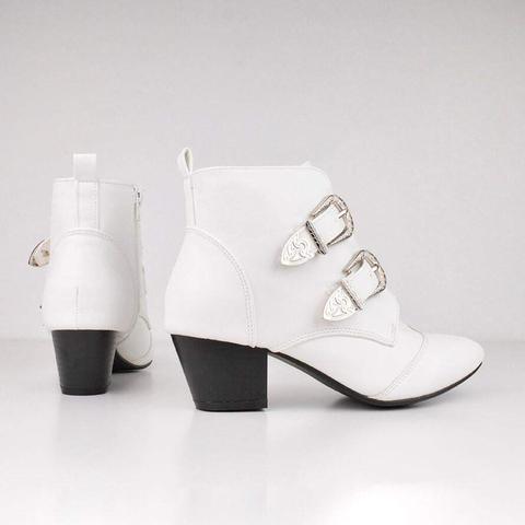Faith - White Ankle Boots With Two 