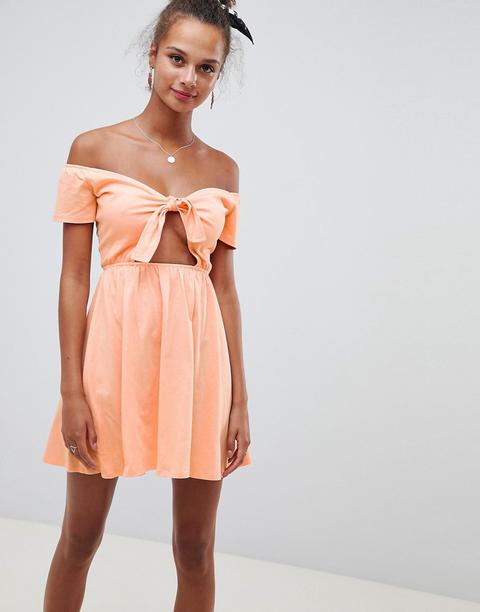 Vestido Veraniego Con Cuello Bardot Y Lazo Anudado En La Parte Delantera De Asos Design