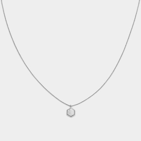 Idylle Silver Marble Hexagon Pendant Necklace